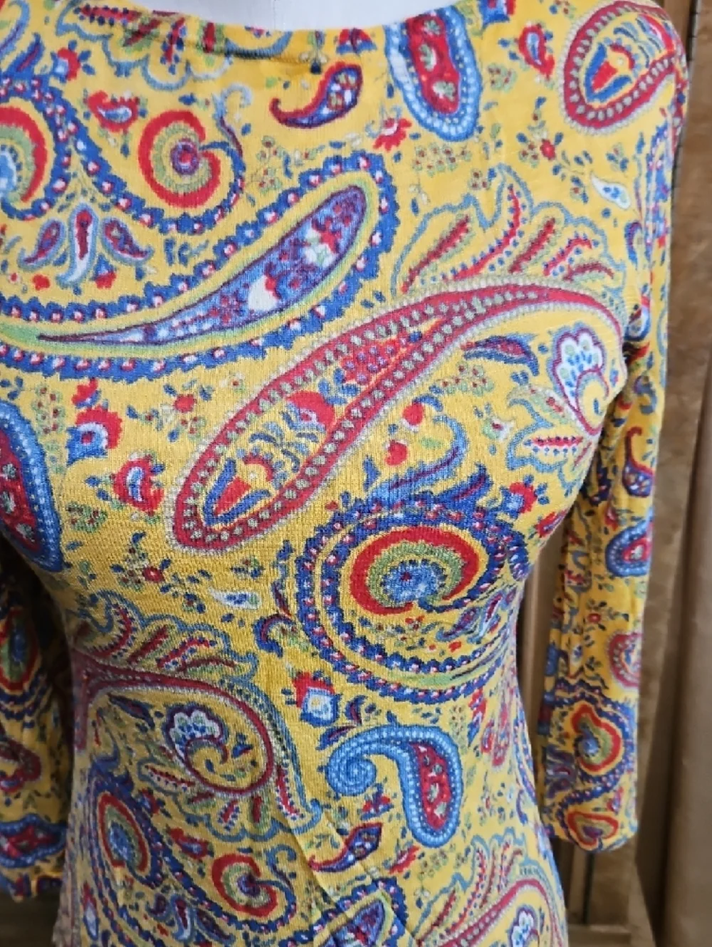 Lauren Ralph Lauren Yellow Paisley 3/4 Length Sleeve Top - Picture 7 of 7